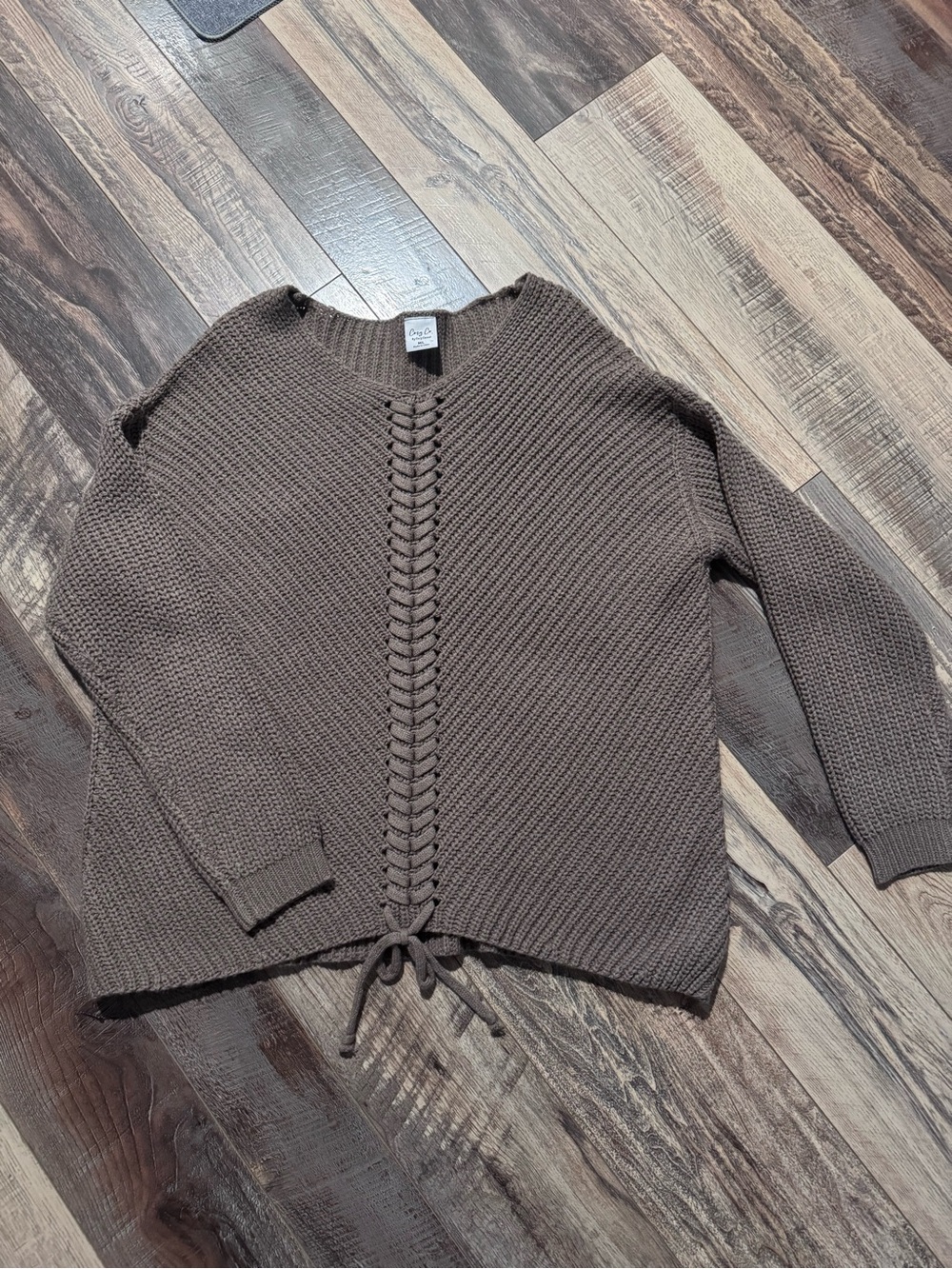 Cozy Casual Brown Knit Tie-Front Crew Sweater